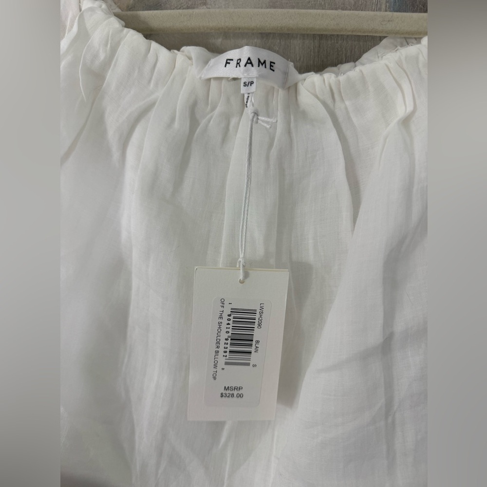 FRAME White Ramie Off the Shoulder Billow Top Size S/P NWT - Picture 6 of 7
